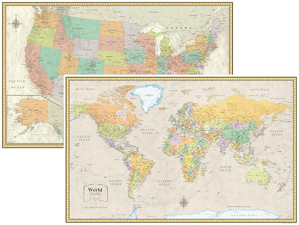 RMC Classic United States USA and World Wall Map Set (Laminated)