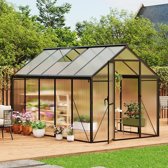 610 FT Greenhouse, Large Walk in Greenhouses for Outdoors and Garden Planting, Polycarbonate Greenhouse with Enhanced Aluminum Frame, Green Houses with Quick Setup Structure and Roof Vent, Black