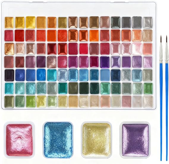Gueevin 98 Colors Mica Watercolor Paints Set, Glitter Shimmer Metallic