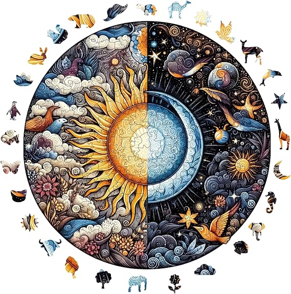 Ahşap Puzzle Yetişkin - Gün Ve Gece - 252 Parça, 29 x 29 cm - Yapıştırıcı Folyo Dahil - Benzersiz Şekilli Parçalar & Özel Figürler - A1-05