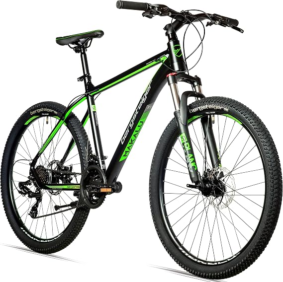 Bergsteiger Makalu 26/29 Zoll Mountainbike Alurahmen Hardtail MTB 21 Gang Mit Lockout-Federgabel Scheibenbremsen Ständer und Reflektoren ideal ab 150 cm für Alltag und Gelände.