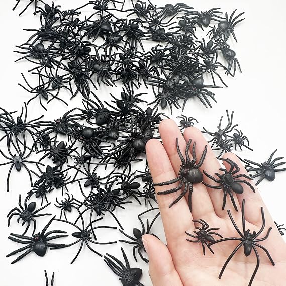 120 PCS Plastic Spiders Halloween,Mini Spiders Halloween Decor,Spider Web Decoration,4 Style