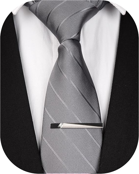 Formal Silk Tie for Men and Tie Clip Set Striped Pattern Design
