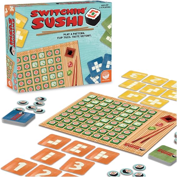 MindWare Switchin Sushi Board Game, Strategic Pattern Matching and Tile Flipping Game with Number Cards, Fast-Paced Logic Play for Kids Ages 8+