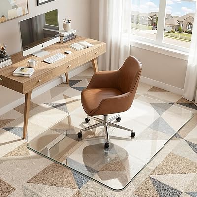 Antok Tempered Glass Chair Mat, 36x48 Office Chair Mat for Carpet & Hardwood Floors, Heavy Duty 0.2 Desk Chair Mat for Smooth Rolling at Home or Office