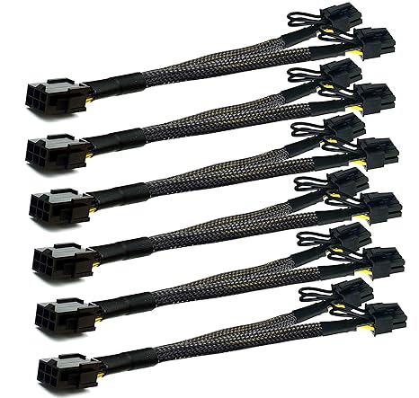 PCI-e 6 Pin to Dual PCIe 8(6+2) Pin Graphics Card PCI Express Power Adapter GPU VGA Y-Splitter Extension Cable Mining Video Card Sleeved Power Splitter 9 inches 18 AWG 6 Pack + Bonus