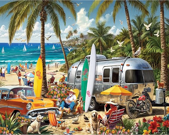 White Mountain 1000 Piece Jigsaw Puzzles Scenic Summer Ocean Puzzles with Large Pieces, Gift for Adults and Family 24"x30" - Beach Adventure
