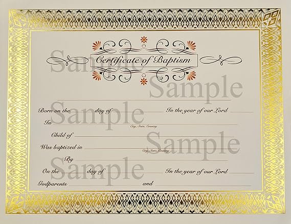 Baptism Certificate with Elegant Border - 6 Pack - Rome 47829