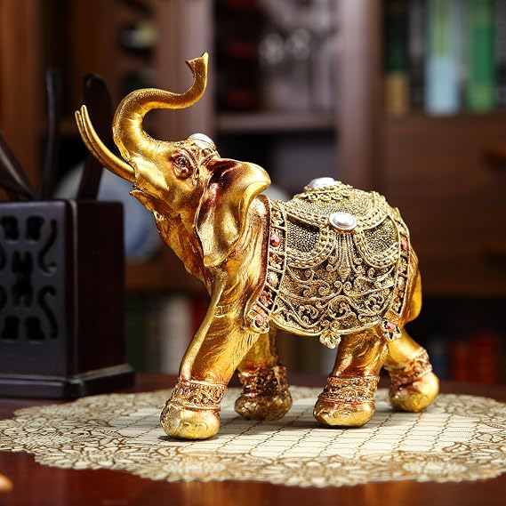 Lucky Elephant Statue,7" Elephant Decor,Elephants Figurine for Home Decor Unique and Ornament for Living Room,Table Centerpiece Shelf and Office Adds(Resin Craft)