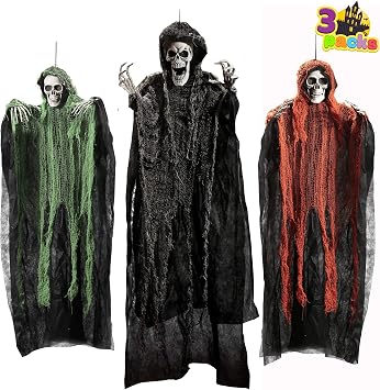 JOYIN Halloween Hanging Grim Reapers (3 Packs), One 47 and Two 35 Grim Reapers, Halloween Skeleton Flying Ghost for Haunted House Prop Decor, Outdoor Indoor Decor