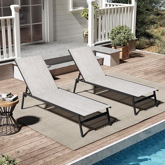 Pellebant Outdoor Lounge Chairs Set of 2, Patio Chaise Lounge, Rustproof Pool Lounge Chairs for Pool Deck Sunbath with Adjustable Backrest(2PCS,Beige)