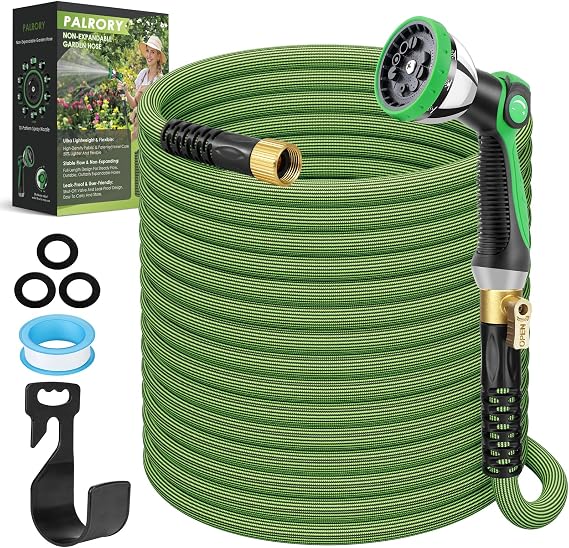 Non-Expandable Garden Hose 20 ft, Ultra Lightweight Flexible Water Hose with 10-Pattern Nozzle, Leak-Proof, High-Density Fabric, Thickened Connector, Shut-Off Valve for Yard, Lawn, Outdoor