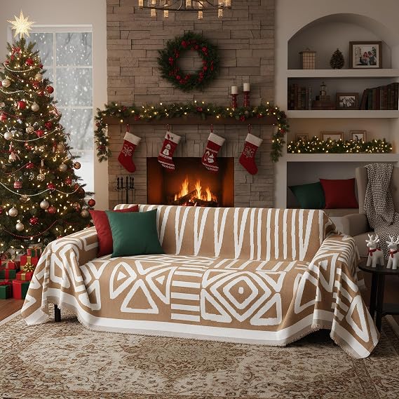 LiveGo Clearance Couch Cover Sofa Covers for Dog, Anti-Pilling Chenille Couch Covers for 2 Cushion Couch, Pet Friendly Sofa Slipcover Pet Furniture Protector with Tassel (Khaki, 71"x134")