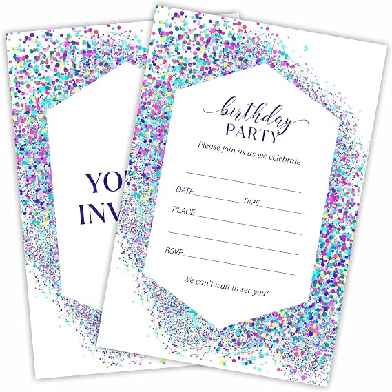 Birthday Invitation, Printing Confetti Geometric Birthday Invite Cards With Envelopes, Double-Sided Fill In Style Invites For Boys & Girls, Party Favor & Decorations (20Pcs) - A23