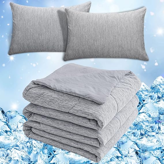 CHOSHOME 1 Pack Grey Cooling Comforter 90" X 108" and 2 Pack Cooling Pillow Cases 20" X 30", Bundle