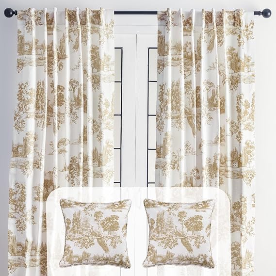 Maison d' Hermine Trianon - Bronze Bundle Set 100% Cotton Curtains (108 Inch x 50 Inch, 2 Panels) & 2 Decorative Pillow Covers (20 Inch x 20 Inch)