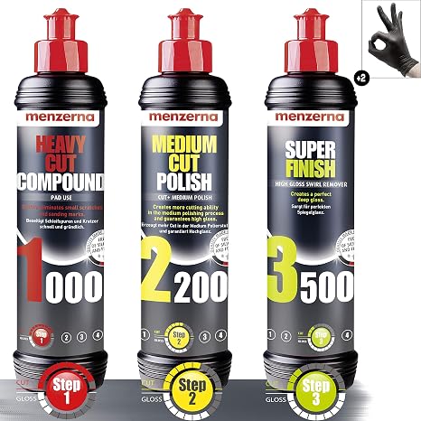 Menzerna Heavy Cut Compound 1000 250 ml & Medium Cut Polish 2200 250 ml & Super Finish 3500 250 ml