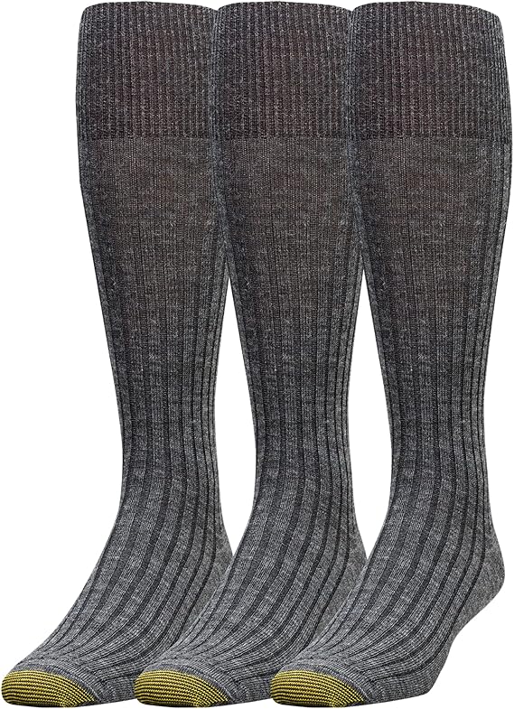 GOLDTOE Men's Windsor Wool Over-The-Calf Dress Socks, 3-Pairs