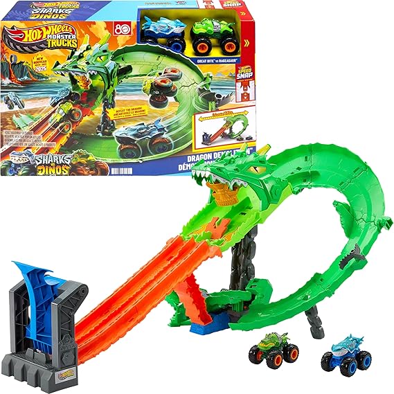 Hot Wheels Monster Trucks Sharks vs. Dinos Dragon Destruction Playset