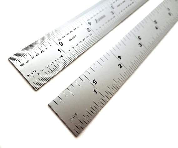 Shinwa 12" 4R Rigid (1.250 wide x .040 thick) Zero Glare Satin Chrome Stainless Steel 4R Machinist Engineer Ruler / Rule with Graduations in 1/64, 1/32, 1/8, 1/16 Model H-3001C