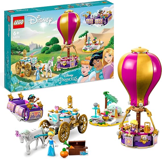 LEGO | Disney Princess Enchanted Journey 3in1 Playset with Cinderella, Jasmine, Rapunzel Mini Dolls with Toy Horse & Carriage, Flying Carpet, Hot Air Balloon, Gift for Girls and Boys Aged 6 Plus 43216