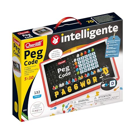 Quercetti Peg Code Strategy Game - Write and Decode Secret Words and Messages Using Deduction and Logic, for Kids Ages 5 Years +,Multi-Colored