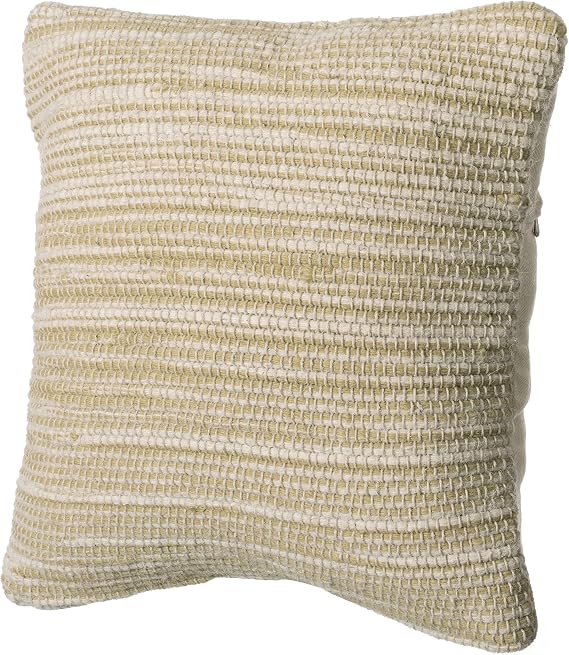 Deerlux 16" Handwoven Wool & Cotton Throw Pillow Cover with Woven Knit Texture, Sand
