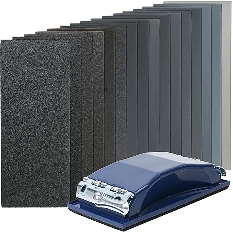 LotFancy Sandpaper 60 to 5000 Grit, 108PCS, 9 x 3.6 Dry Wet Sand Paper with Sanding Block, Silicon Carbide Sanding Sheet Assortment, for Automotive Metal Wood Furniture Polishing Finishing Buffing
