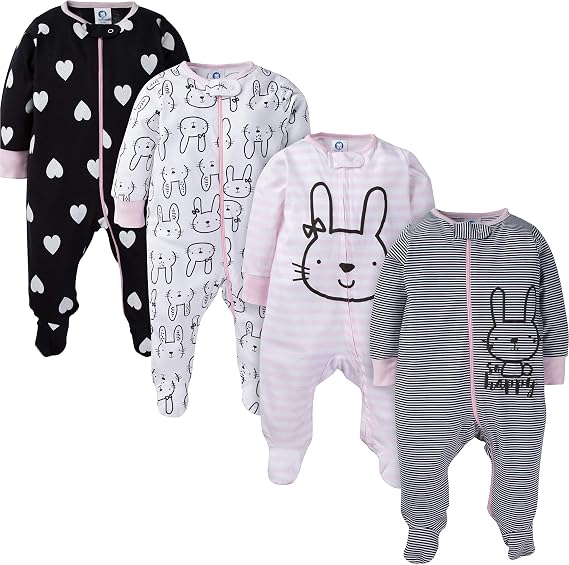 Gerber Baby Girls 4 Pack Sleep 'N Play Footie Baby and Toddler Sleepers