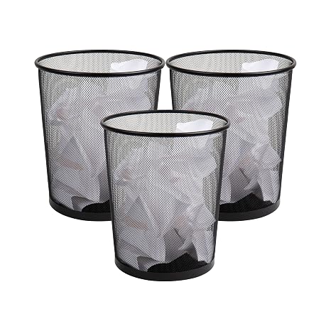 Mind Reader Mesh Trash Can, Set of 3, Waste Paper Basket, Round, Office, Metal Mesh, 11.5" L x 11.5" W x 13.75" H, Black