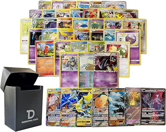 Dan123yal Pokemon Compatible 50 Card Lot with 1 Legendary Ultra Rare Cards Bundle Deck Box Included