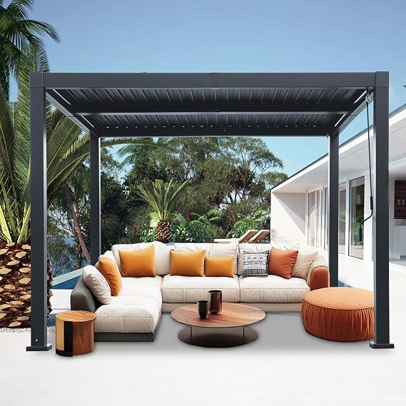 10'x 10' Patio Louvered Pergola Aluminum Black Hardtop Gazebo