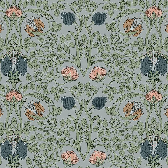 VEELIKE Retro Blue Floral Wallpaper Peel and Stick Vintage Floral Art Deco Wallpaper for Bedroom Bathroom 17.7''x118'' Removable William Morris Wall Paper Prepasted Adhesive Contact Paper for Walls