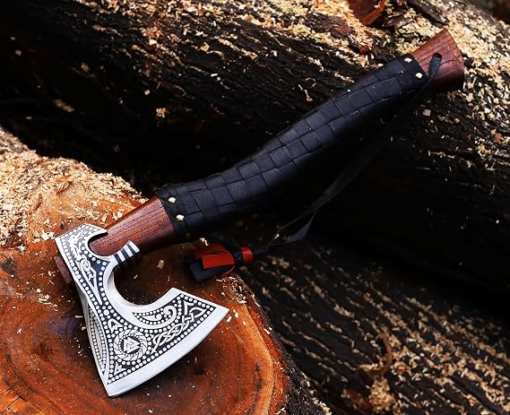 Handmade 17" Viking Axe with Sheath - Norse Medieval Axe | Nordic Style Hatchet | Decorative Collectible | Viking Gift for him | Birthday Anniversary Christmas (EBX-02)