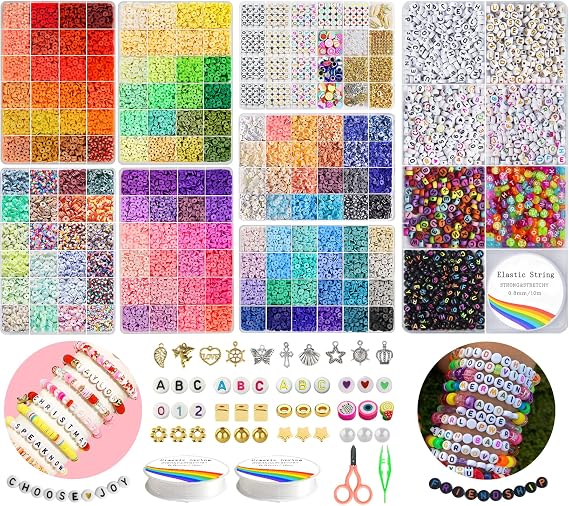 Redtwo 23000 Clay Beads with 1600Pcs Letter Bead Bracelet Making Kit,144 Colors 7 Boxs Friendship Jewelry Making Set,Flat Polymer Clay Heishi Beads DIY Gifts for Teen Girls Crafts for Girls Ages 8-12