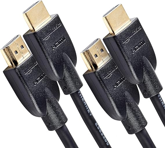 Amazon Basics 4K HDMI Cable 1.8m 18Gbps High Speed with Ethernet 4K@60Hz 2 Pack 2160p Black