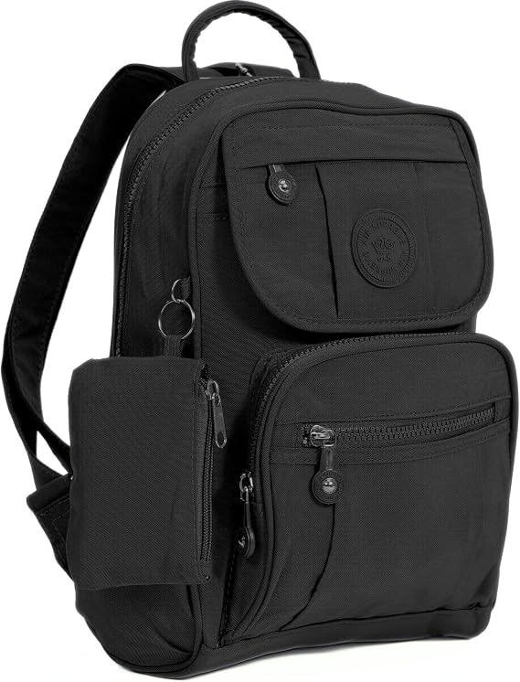 Lightweight Fabric Mini Backpack Rucksack School Work Travel Gym College Bag (Black)