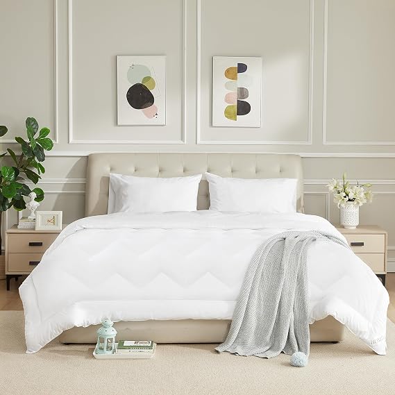 Duvet Insert Cotton Comforter Queen Size White Down Alternative Duvet Insert 100% Cotton Quilted Fluffy Comforter Lightweight All Season 4 Corner Tabs Durable Breathable Noiseless