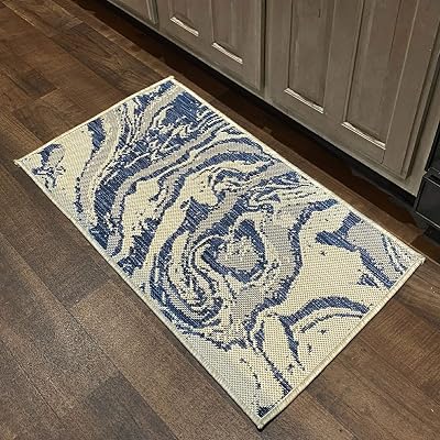 LR Home 2x3 Outdoor Area Rug | Turkish Carpet for Patio, Deck, Backyard, Garden, Front Porch, Picnic, Courtyard and Balcony | Large Boho Farmhouse Coastal, Beach, Coral Reef Themed Rug | NavyBeige