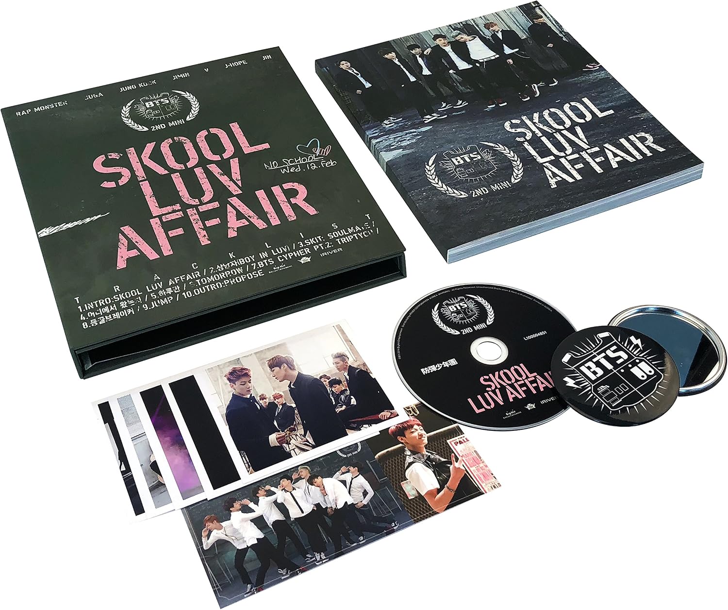 BTS 2nd Mini Album - [ Skool Luv Affair ] Photobook + Photocard + Mirror + 5 Photos