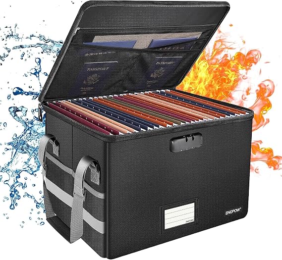 ENGPOW Fireproof Document Box, File Box with Lock for A4 Hanging Files
