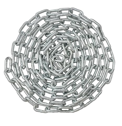 3/16-IN X 10-FT Heavy Duty Proof Coil Chain, Bright Zinc-Plated Metal Chain, 800lbs Safe Load Capacity, Weather-Resistant Steel Link Chain for General Purpose, Farm, and Outdoor Use