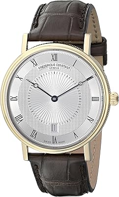 Frederique Constant Mens Slim Line Gold-Tone Stainless Steel Swiss Automatic Watch with Silver Dial and Brown Leather Band FC-306MC4S35