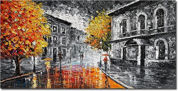 Cityscape Painting Large Abstract Canvas Wall Art Picture, 24x48 inch Modern Oil Painting Frame Art Wall Art Living Room Bedroom Landscape Contemporary Art Ready to Hang