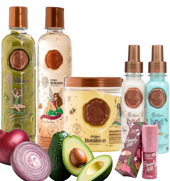 Ritual Botanico Onion Shampoo con Aceite de Argan + Intensive Plex Treatment + Botanical Bomb Mask + DUO Termoprotector Smoothing Natural Shine & Strength for All Hair Types (KIT 5 + GIF)