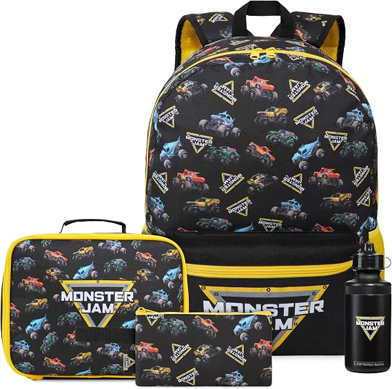 Get Trend Monster Jam Backpack for Boys, 4 Piece Set