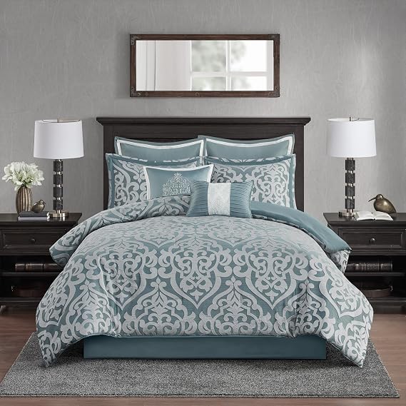 Madison Park Modern Jacquard Damask Medallion Comforter Set, 8PC Queen