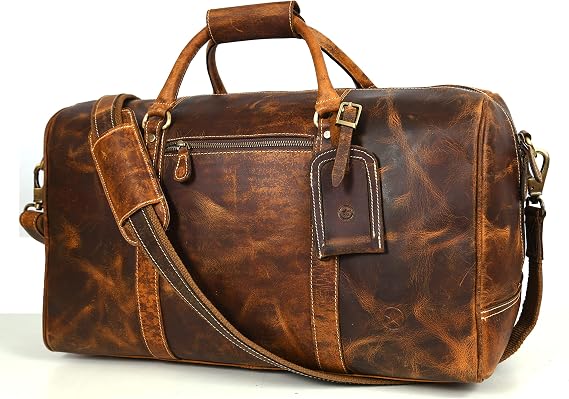 Leather Travel Duffel Bag | Gym Sports Bag Airplane Luggage Carry-On Bag | Gift for Father's Day By Aaron Leather Goods