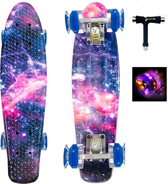 Skateboard for Kids Mini Cruiser Skateboard Complete 22 Inch with LED Light Wheels for Adults Children Beginners Girls Boys Birthday Gift