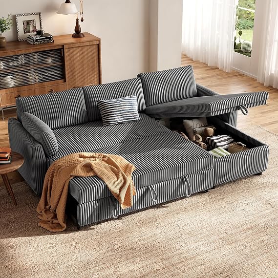 HOMRELEXA Corner Sofa with Sleep Function Cord Sofa Bed in L Shape Sofa